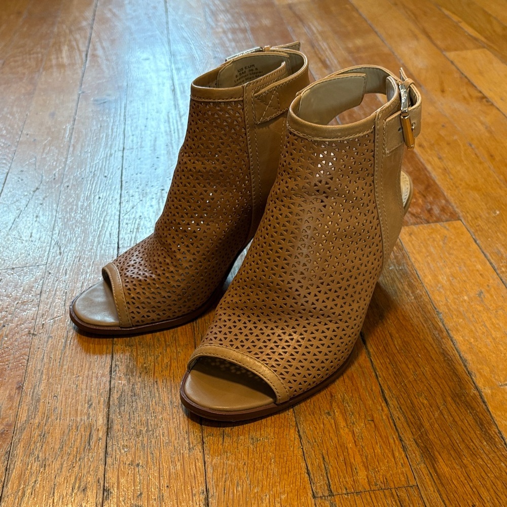 Sam Edelman Brown Perforated Peep-Toe Ankle Booties